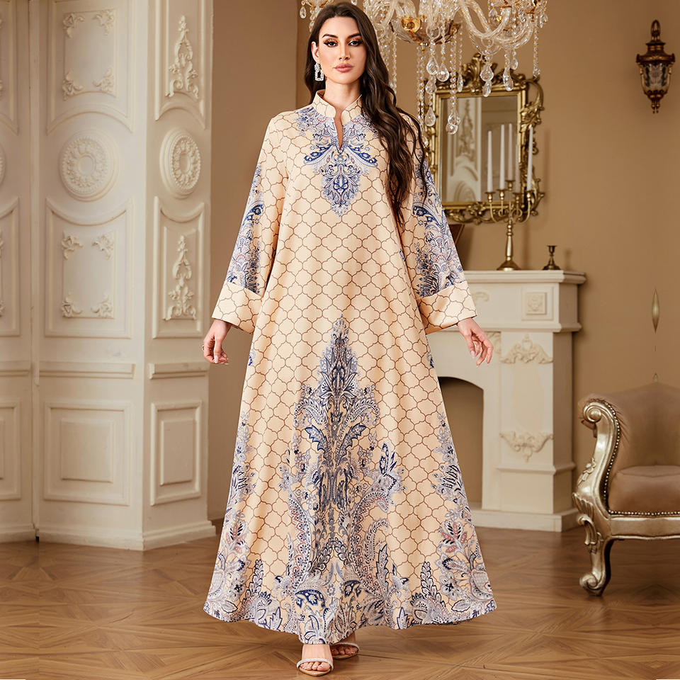 4378 Nueva bata de verano transfronteriza europea y americana para mujer estampada moda árabe de Dubái Abaya musulmana de Oriente Medio