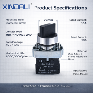 22mm XB2 셀렉터 스위치 1NO 2NO 1NC 로터리 노브 푸시 버튼 스위치 2/3 위치 셀프 록킹 리셋 산업용 제어 - Product Image 5