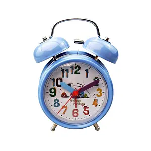 Blue New Children's Alarm Clock 3.5 Inch Bell Fashion Multicolor Bedside With Night Light