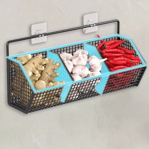 <strong>Kitchen</strong> Wall-mounted Storage <strong>Rack</strong> with Adhesive Sticker Hanging Seasonings Scallion Ginger Onion Garlic <strong>Vegetable</strong> Basket Shelf - Product Image 3