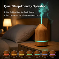 Diffuseur d'huiles essentielles aromathérapeutiques 100 ml au design imitation bois, humidificateur portable à brume froide avec lumière 7 couleurs