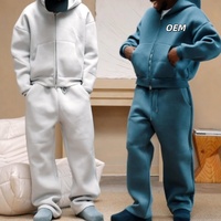 Ensemble de survêtement unisexe streetwear oversize 500 g/m² avec sweat à capuche et pantalon de jogging évasé, personnalisable par broderie
