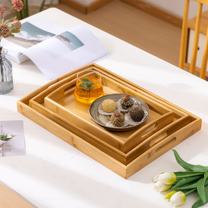Bamboo Rectangular <b>Tray</b> 30x20 Cm With Handles For Serving Desserts Tea Household Use - Product Image 3