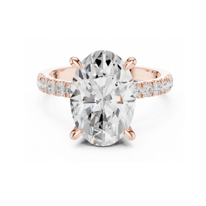 Anillo de compromiso de corte ovalado en oro amarillo con doble halo oculto de diamantes, anillo de promesa con pavé, elegante joyería nupcial, regalo para mujer - Product Image 5