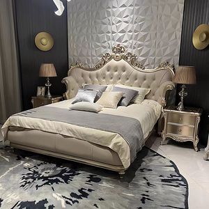 Cama de Madera Maciza Estilo Francés de 1.8m, Cama Tapizada Tamaño Queen, Cama de Dormitorio Principal de Tela de Lujo para el Hogar - Product Image 2