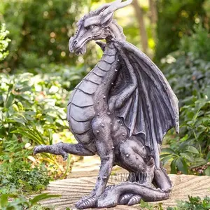 Escultura de resina de ornamento de césped, estatua de fibra de vidrio de Dragón Volador medival al aire libre, en venta