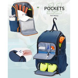 Sportsnew Pickleball <b>Backpack</b> 30-40L With Shoe Compartment Fence Hook For Men Women Racket Bag Navy Blue Polyester Zipper - Product Image 4