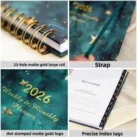 Agenda hebdomadaire A5 2026 transfrontalier 365 jours en anglais, personnalisé pour la planification, avec sangle, en stock, idéal comme cadeau