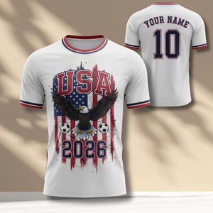 Maglia da Tifoso USA WC 2026 Personalizzabile con Nome e Numero 10, Design Aquila Bianco Rosso Blu - Product Image 1
