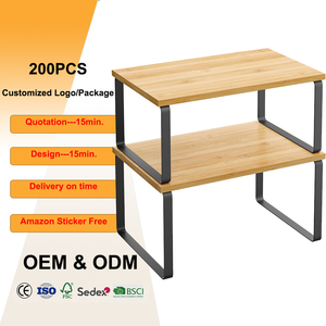 Ensemble <span class=keywords><strong>de</strong></span> 2 supports <span class=keywords><strong>de</strong></span> rangement multi-usages en bois MDF à double niveau, non pliables, pour épices et assaisonnements, pour <span class=keywords><strong>cuisine</strong></span> et salle <span class=keywords><strong>de</strong></span> bain - Product Image 1