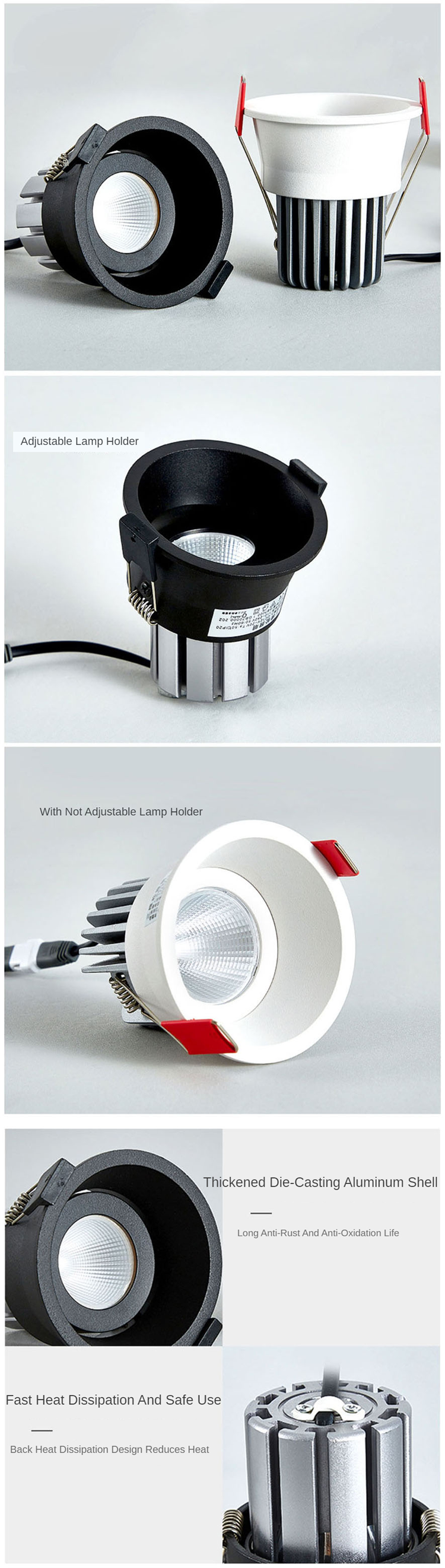 Recessed Aluminium Black White Adjustable COB Spotlight