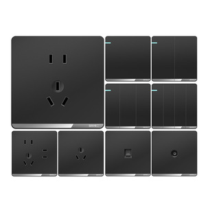 86 Type Wall Switch Socket Panel 10A AC220V Single Switch Five Hole Black Durable With Protection Door - Product Image 2