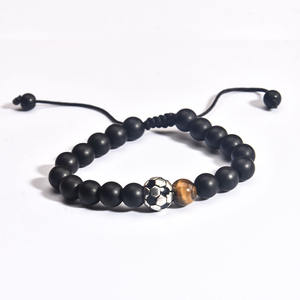 Campeonato Europeo de Fútbol Hombres Black Scrub <span class=keywords><strong>Coach</strong></span> Pulsera de Fútbol Moda Tiger Eye Stone Beaded Weaving Charm Pulseras - Product Image 2