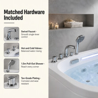 Baignoire à immersion en acrylique moderne, durable et nécessitant peu d'entretien, avec robinet chromé et douchette extractible pour salles de bain résidentielles et hôtelières aux États-Unis