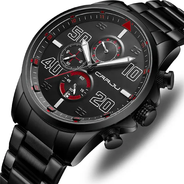 Neue CRRJU 2307 Sport-Chronograph Herrenuhren Luxus vollständig edelstahl-Quartzuhr wasserdichte Herrenuhr Relogio Masculino