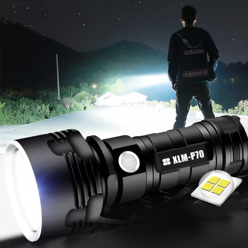 Lanterna de LED Recarregável Super Brilhante P70 26650, Luz de Flash de Alta Potência, 1000 Lúmens, Luz Forte para Tocha