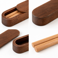 Baguettes en bois réutilisables avec boîte en noyer, étui portable pour baguettes avec couvercle coulissant, ensemble de couverts pour la maison, le bureau et l'extérieur, idéal comme cadeau