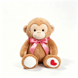 Peluche de mono personalizado con lazo rosa, juguete de mono de peluche, lindo peluche de mono, peluche de mono con pata de corazón. - Product Image 1