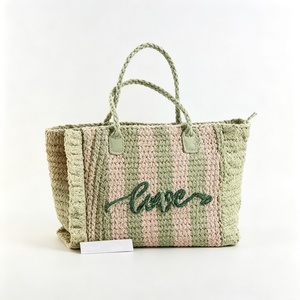 Bolso tote de ganchillo a rayas color menta personalizado, Bolso shopper tejido, Bolso de playa tejido en color azul menta - Product Image 2