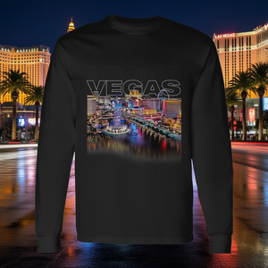 Camiseta de manga larga Vegas Strip con diseño de paisaje urbano y luces de Las Vegas, Nevada - Product Image 3