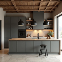 Meubles de cuisine laqués noirs sur mesure Aige, design moderne pour villa, maison, appartement