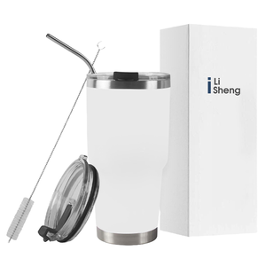 Gobelet isotherme en acier inoxydable 30oz avec couvercle, paille et brosse de nettoyage, blanc, tasse de voyage isolée sous vide - Product Image 4