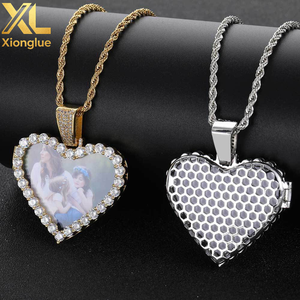 จี้รูปหัวใจแบบ Iced Out เครื่องประดับฮิปฮอป จี้รูปภาพสั่งทำ สร้อยคอจี้รูปภาพที่ระลึก สร้อยคอแบบปรับแต่งได้ - Product Image 6