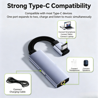 Adaptateur USB-C vers casque 3,5 mm avec charge rapide PD 60W, câble tressé en nylon en forme de L 2-en-1 HiFi pour téléphone, tablette, ordinateur portable et jeux
