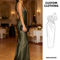 Robe longue d'été élégante en satin vert olive, taille naturelle, col en V profond, dos nu, tenue de soirée de luxe discrète, personnalisable ODM