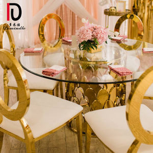 Hecho de oro de Acero Inoxidable base superior de cristal de la boda, mesa de comedor de muebles - Product Image 5