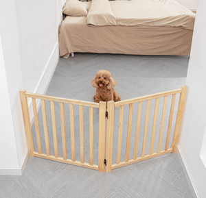 बेस्टसेलर फ्रीस्टैंडिंग लकड़ी कुत्ते गेट ओक लकड़ी पालतू जानवर के अंदर बाधा तह लकड़ी की सुरक्षा कुत्ते बाड़ - Product Image 2