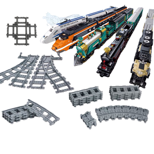 시티 트레인 소형 트랙 장면 DIY 액세서리 보충 팩 - 직선 트랙 및 트랙 스위치 블록 장난감 - Product Image 3