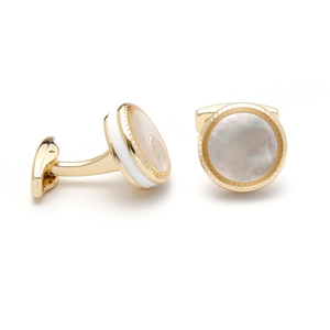 Boutons de manchette vintage à motif, très vendus, de haute qualité, luxe léger, boutons de manchette pour hommes avec incrustations de coquillages, boutons ronds dorés - Product Image 6