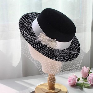 Fashion <b>Women</b> Ladies black <b>felt</b> Funeral <b>Hat</b> Party Church <b>Hats</b> With Flower & Mesh Veil - Product Image 2