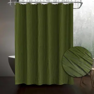 וילון מקלחת מקומט ירוק כהה זית 72*72 אינץ' וילון מקלחת דקורטיבי לחדר רחצה עמיד למים
