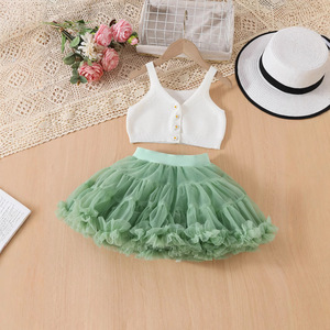 NOVEDAD DE VERANO 2025, traje de falda tutú de princesa bonita <span class=keywords><strong>para</strong></span> mujer, Chaleco de punto Floral transfronterizo europeo americano, chaleco informal de encaje <span class=keywords><strong>para</strong></span> niños - Product Image 3