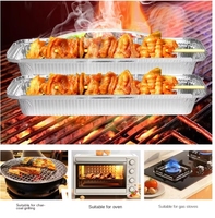 Contenants rectangulaires jetables en aluminium avec couvercles en PP pour brochettes longues, boîtes à barbecue à emporter, emballage alimentaire de qualité alimentaire