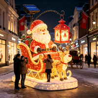Décoration de Noël en fibre de verre, traîneau du Père Noël et rennes, lanterne solaire LED en acier inoxydable
