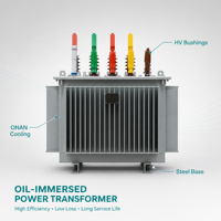 Transformateur immergé dans l'huile à bobinage en cuivre triphasé, type d'huile personnalisé ONAN, 33 kV, 50 Hz, 11 kV, faible perte, économie d'énergie