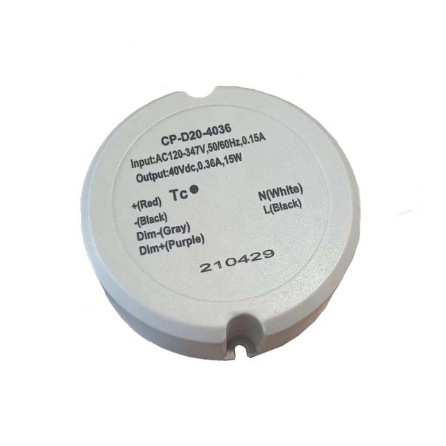 0-10V Dimmable Round LED Driver, 120-347V Input, 250mA Constant Current, Single Output