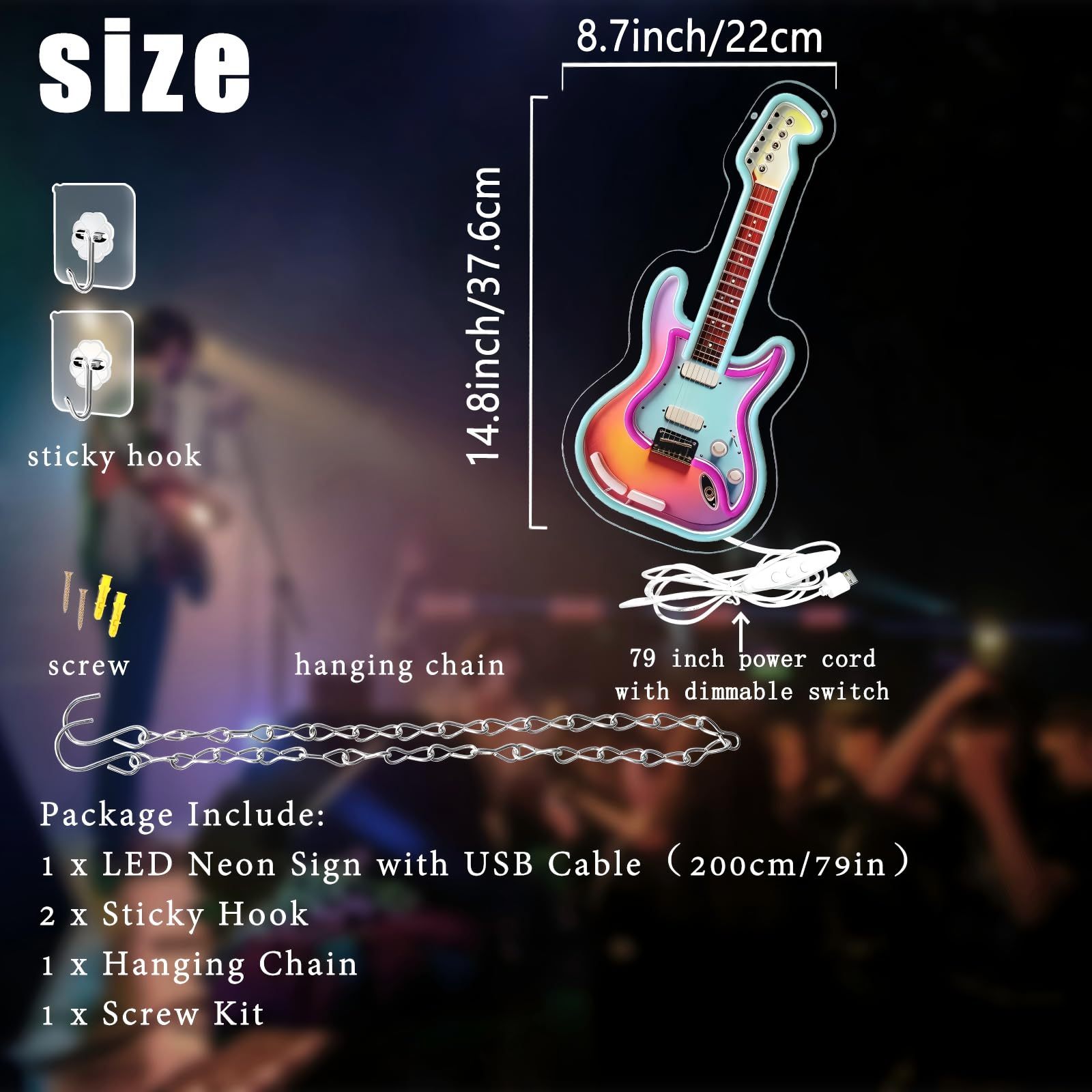 Electric Guitar Neon Sign Dimmable Printed Guitar Neon Light for Wall Decor Room Decor Light up Led Neon Signs · image 3