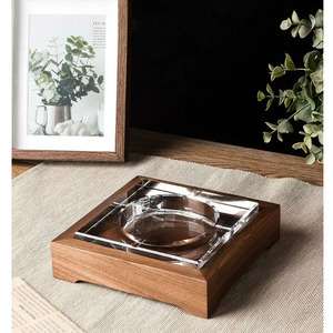 Wooden Crystal Ashtray, Chinese Style, Living Room, Home Office <b>Desk</b>, Creative Light Luxury Ashtray - Product Image 3