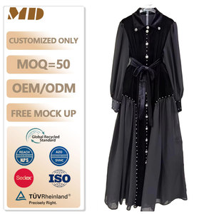 Kendi Fabrikamız Özelleştirmeyi Kabul Ediyor Sonbahar Kış Uzun Elbise Kadınlar Fener Kol Kadife Düşük Yaka Elmas Düğmeli Parti Elbisesi - Product Image 1