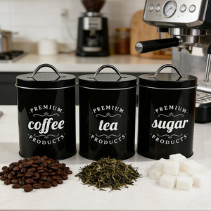 Superior Quality Vintage Style Airtight <strong>Storage</strong> Canisters Black/White Metal <strong>Tins</strong> for <strong>Kitchen</strong> Organization Coffee Tea Sugar - Product Image 1