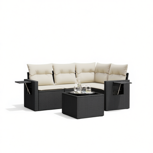 Set Divano da Esterno in Polyrattan Nero 5 Pezzi con Cuscini Arredamento da Giardino Design Elegante - Product Image 1