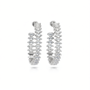 Orecchini a Cerchio E529 in Oro Bianco con Zirconi Taglio Marquise, Gioielli alla Moda per Donna - Product Image 1