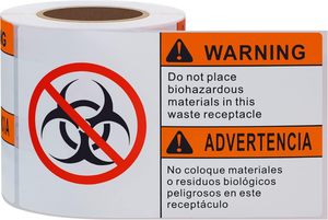 Warning Do Not Place <strong>Biohazardous</strong> Materials Waste Receptacle <strong>Label</strong> 3x5 Inch Sticker (Warning Do Not Place <strong>Biohazardous</strong>)