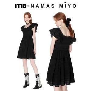 ITIB NAMAS MIYO Midi elbise tasarımcı işbirliği Hairband Mini yaz elbisesi doğal dokuma basit ile kadınlar için nefes örgü
