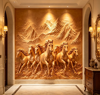 Papier peint mural 3D en relief avec huit chevaux au galop, paysage de montagne dorée, papier peint personnalisé pour le bureau, l'hôtel, la maison, la décoration