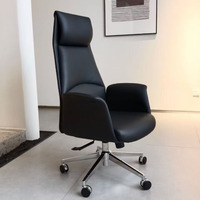 Chaise de bureau noire exécutive confortable à dossier haut en cuir véritable, réglable en hauteur, pour usage professionnel moderne et salle de sport